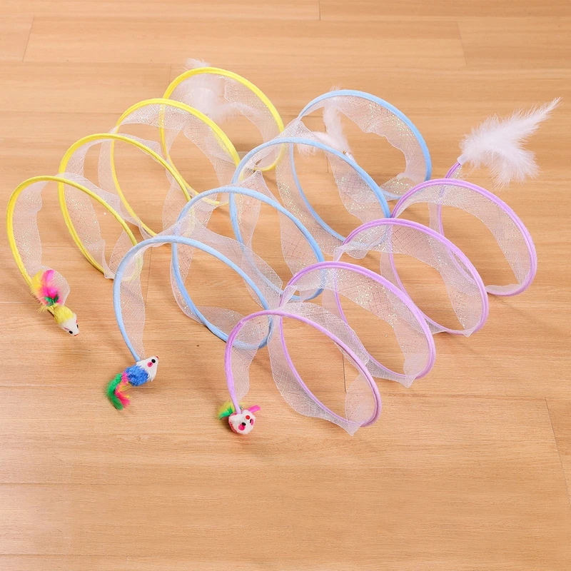 New Foldable Cat Tunnel Cat Tunnel Pet Toy， Feather Mouse Bell Self High Amusement Amusement Elastic Mesh Teasing Stick
