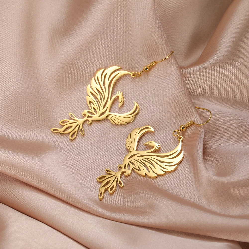 Dawapara Phoenix Damen-Ohrringe, geometrisch, kurzsichtig, Tier, Vogel, Totem-Anhänger, Edelstahl-Schmuck – Detail 10