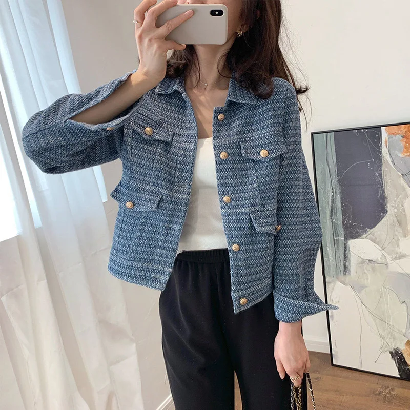 

New Coat Autumn 2022 Fashion Women’s Denim Jacket Full Sleeve Loose Button Cropped Blue Jean Coat Vintage Streetwear Clothes