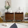 2 Drawer Nightstand with Charging Station, Mid-Century Modern Bedside Tables with Wood Legs, Wood Night Stand 4