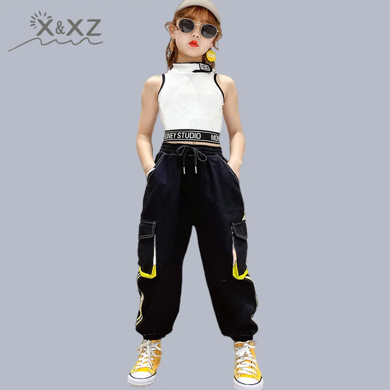 Ropa de baile de Hip Hop para niñas, trajes, Tops, pantalones de chándal Cargo, ropa de calle moderna para bebés de 10, 12 y 13 años|set de ropa| - AliExpress