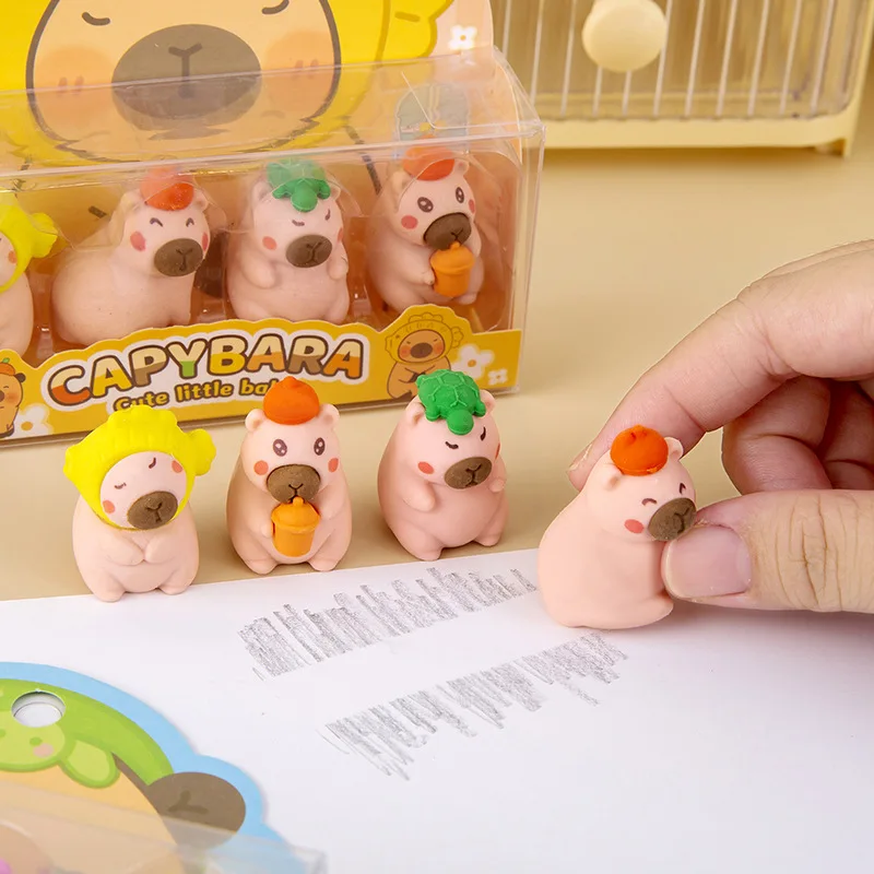 8 Pcs(2 상자) 도매 불교 Capybara 박스형 고무 세트 학생 크리스마스 끝 상품 선물 선물 문구