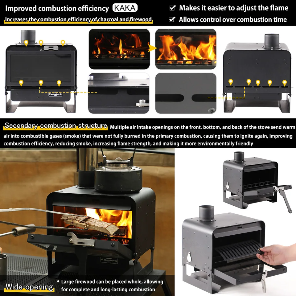 Soomloom 多機能薪ストーブ KAKA ブラック キャンプ暖炉 テント