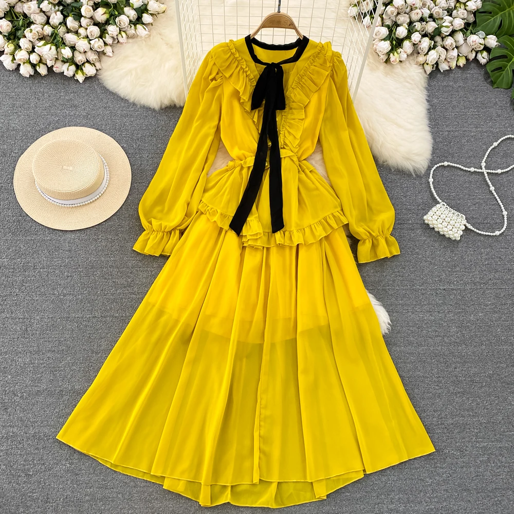 

Платье женское Плиссированное с V-образным вырезом и длинными рукавами-фонариками