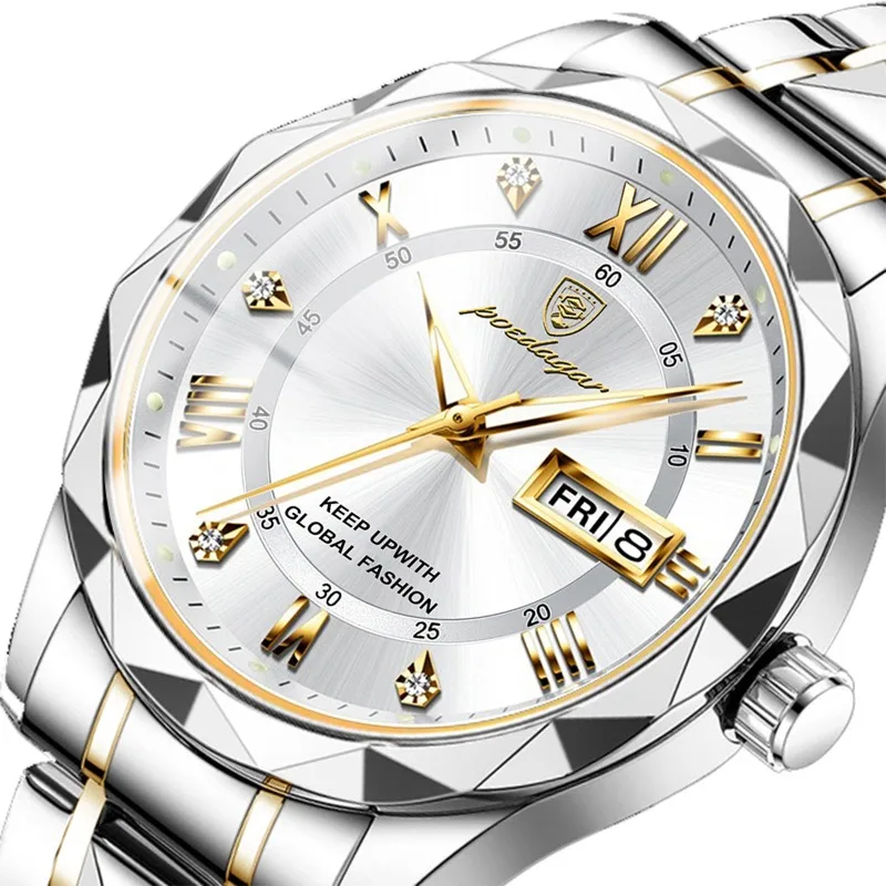 New Men Watch Business Steel Strap Low -key Luxury 5 Bar Waterproof Luminous Men Quartz Watch Calendar Display Relógio Pulso