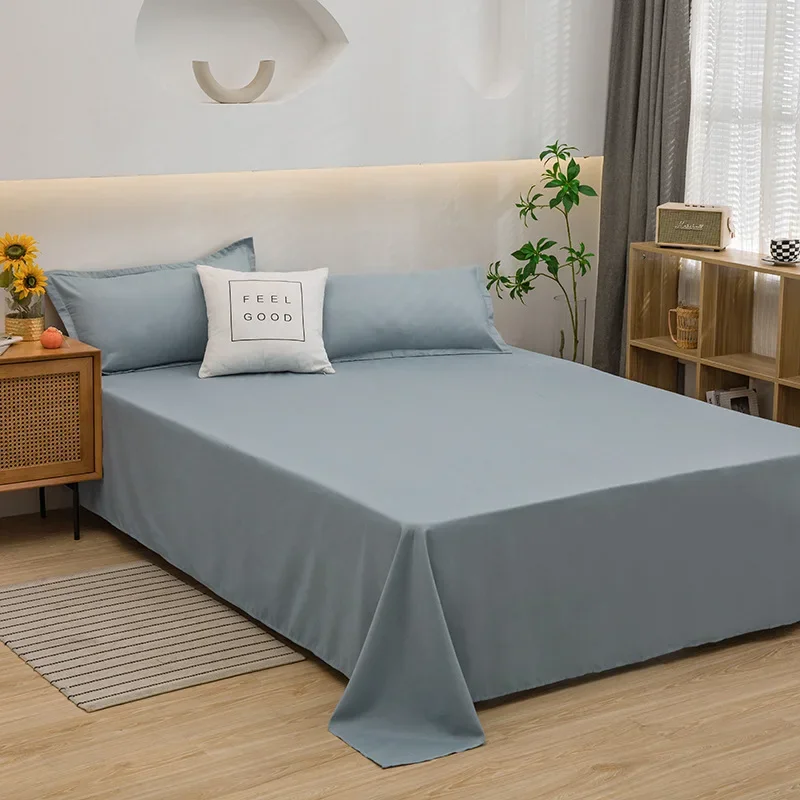 Conjunto de lençóis de algodão lavado, duas fronhas e um lençol, item único, dormitório estudantil simples, cor sólida, 3 peças