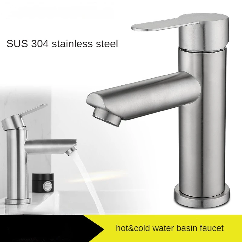 Bathroom Wash Basin Faucet 304 Stainless Steel Single Hole Hot Cold Mixed Water Set basin faucet,bathroom faucet,stainless steel faucet