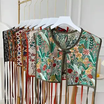 Moda ricamo spallacci fiore scialle vintage copertura cappotto staccabile decorazione per le donne 1