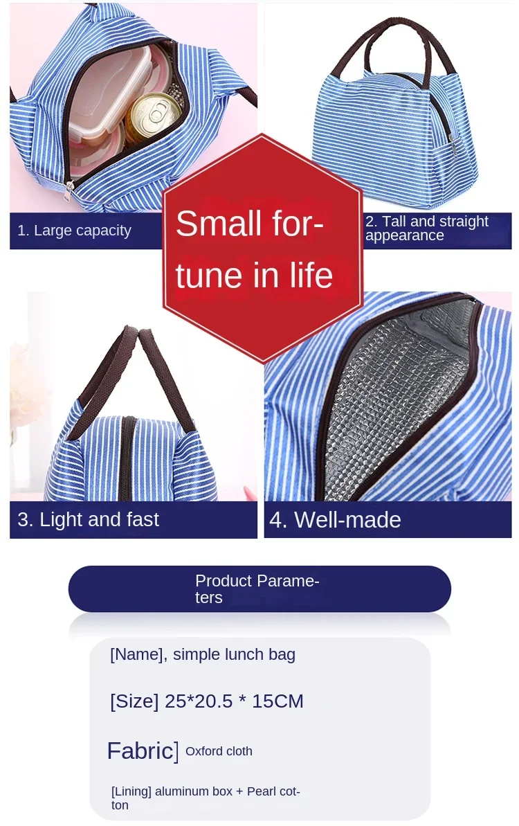 Neue Streifen Mittagessen Tasche Für Frauen Isothermische Tasche Verpackt Lebensmittel Thermische Taschen Thermo Beutel Kinder Mittagessen Tasche Kühlschrank Tasche – Detail 2