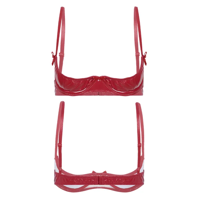 Women Sexy Half Cup Bra Open Nipple Lingerie Bra Top Patent Leather Underwired Underwear