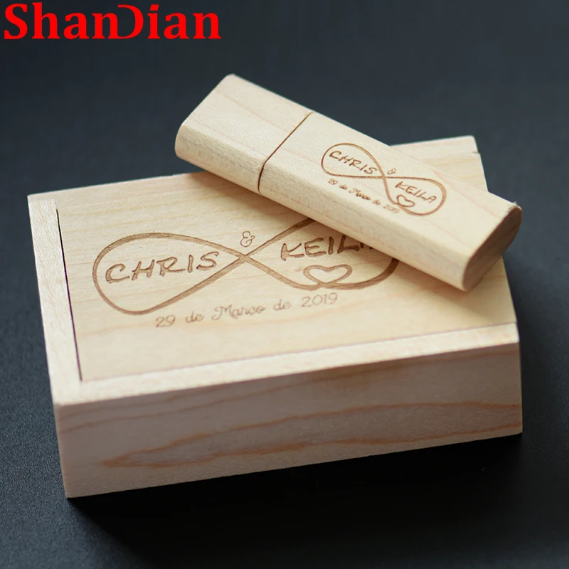 USB Flash Drive Flash Drive Wooden 64GB 32GB 16GB 8GB Free Pen Drives Maple Bamboo U Disk Wedding Gift Memory Stick