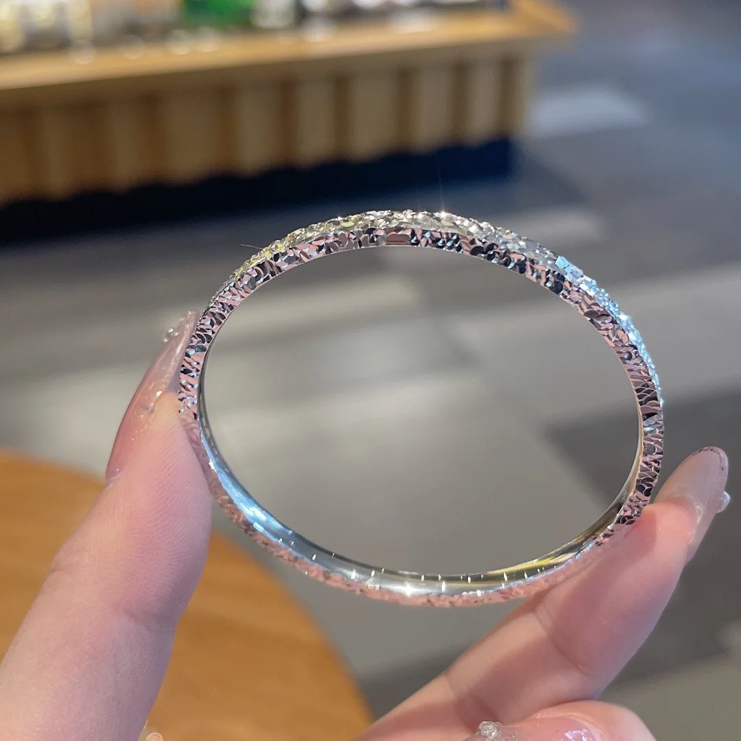 S999 Pure Silver Fashion Bracelet Three-Sided Crushed Ice Classic Sterling Silver Solid Bangle Fine Jewelry Gift New EW1004 2