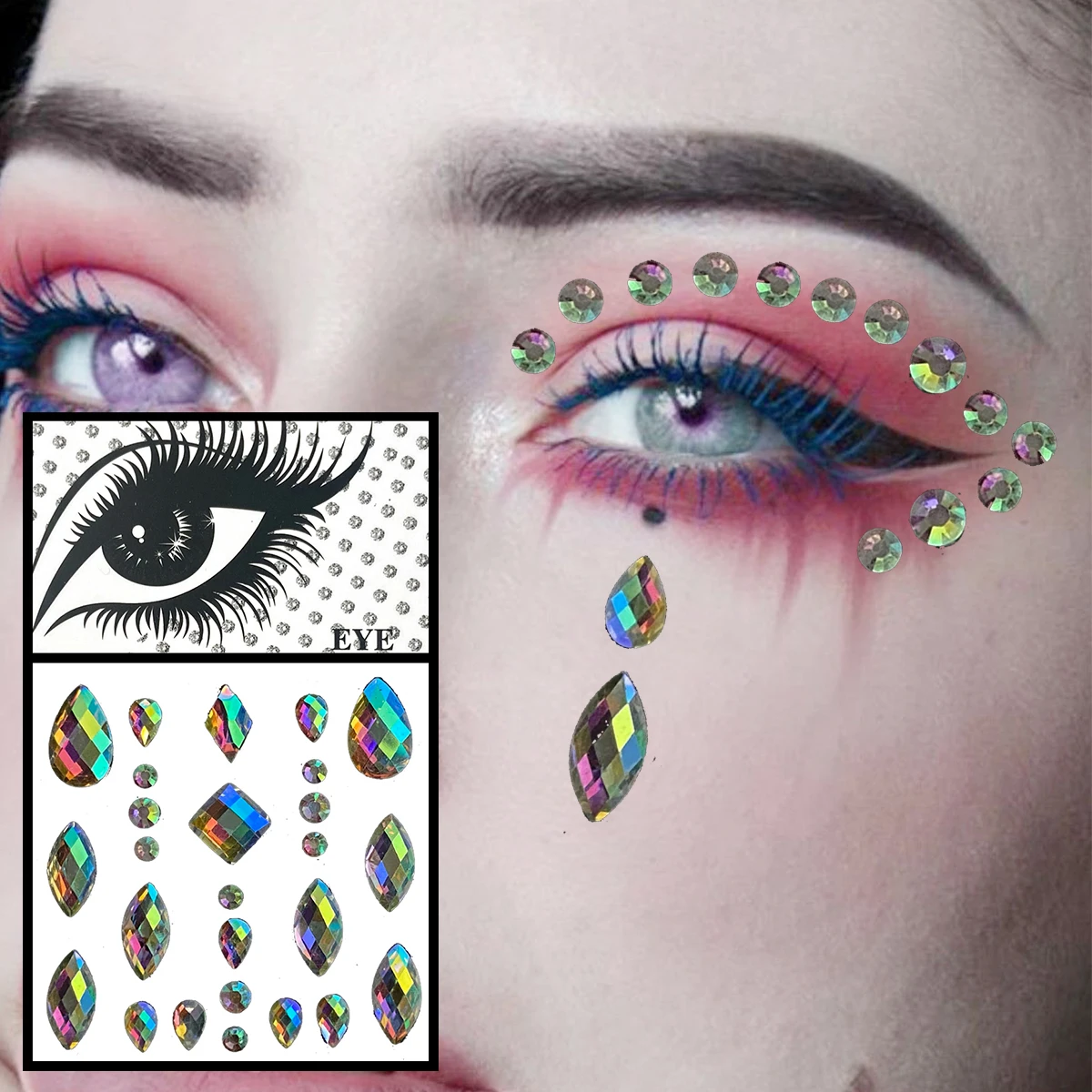 

Face Gems For Women Temporary Tattoos Eyes Body Diamonds Crystals Jewels Makeup Sticker Shiny Tears Jewelry Festival Decoration