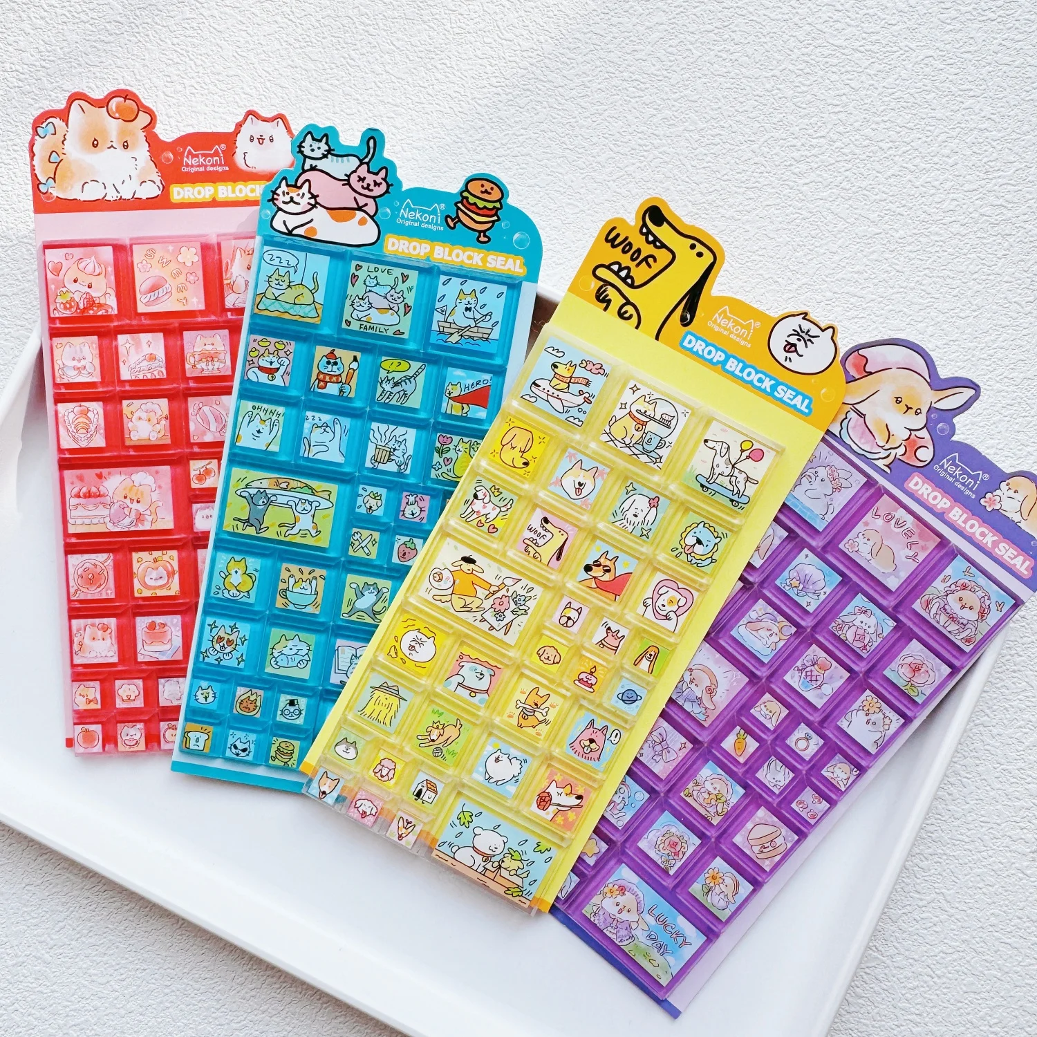 NEKONI Creative Square Mini Drop Block Seal 3D Stickers Scrapbooking DIY Journaling Stationery Diary Cute Stickers School Supply