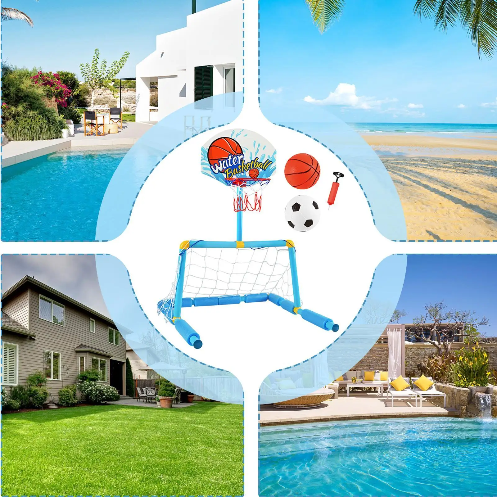 Poolside Basketball Hoop 2 In 1 Swimming Pool Football Goal With 2 Balls And 1 Pump Interactive Water Play Toy Basketball Hoop