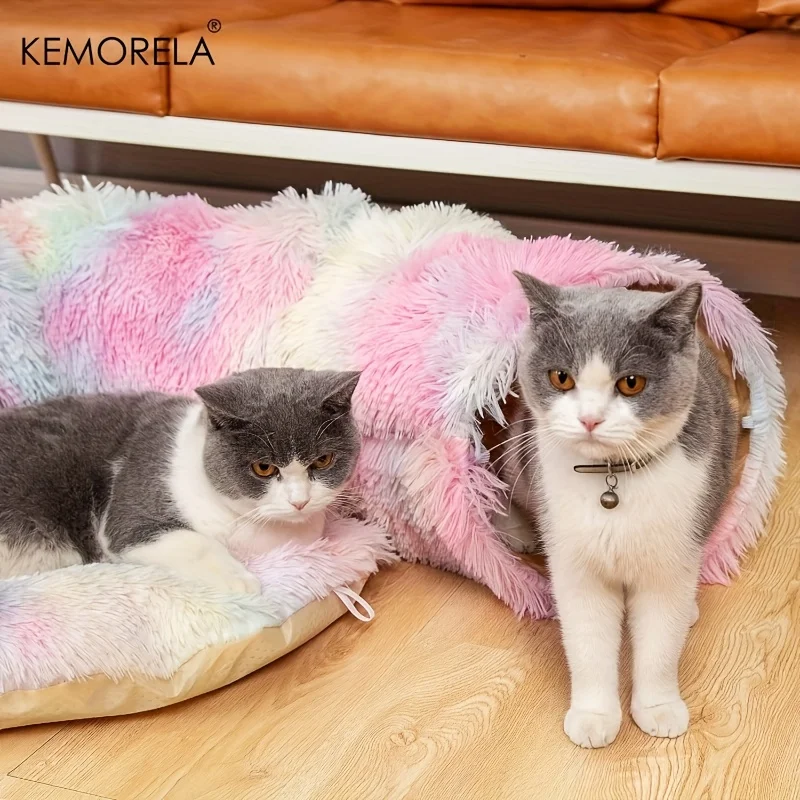 Comfortable Soft Cat Tunnel Bed Warm Foldable Detachable Cushion_voghion.com