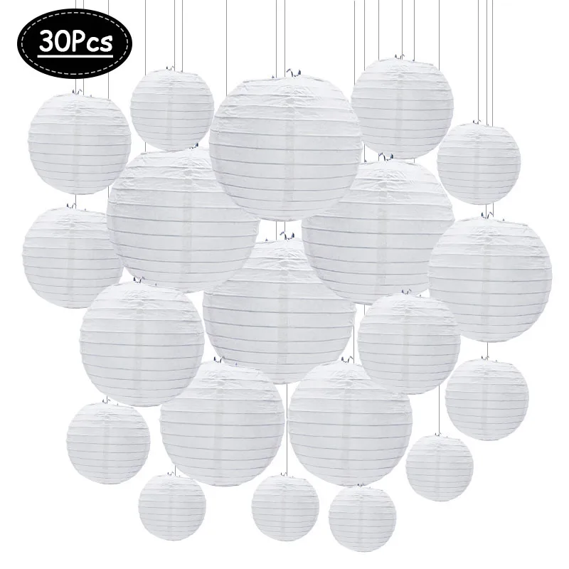 thumbnail image 1 of 30 piezas/lote de linternas de papel chinas blancas de 4''-12'', linternas redondas colgantes para bodas, fiestas de cumpleaños, eventos, decoración navideña, 1 of 5