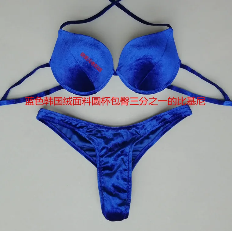 Women's NPC IFBB Round Cup Design High-Quality Korean Velvet Competition Bikini with Padding for Fitness and Bodybuilding