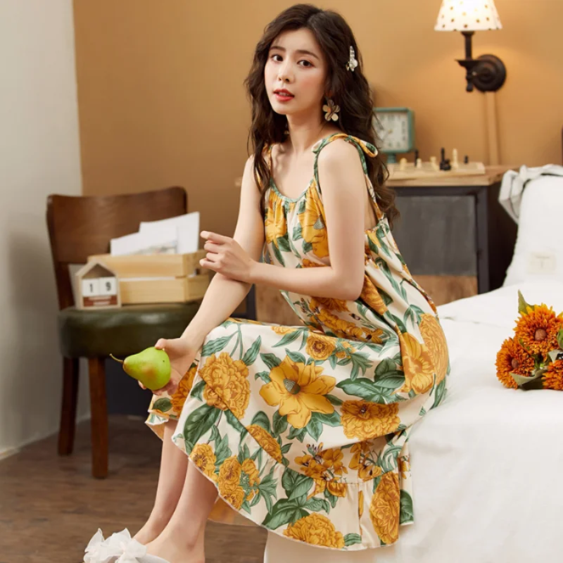 

Fashion Nightgown Sleep Dress Women's Summer Loose Sleepwear Sexy Camisole Nightdress Home Wear Clothing 3XL 4XL 5XL Sleepshirt