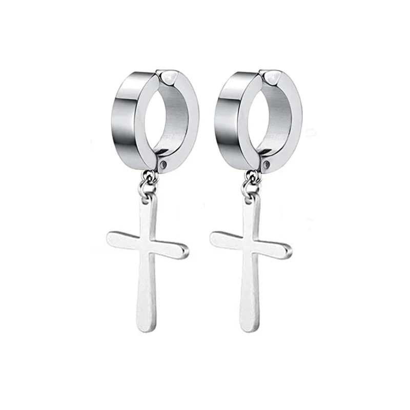 Set 4 Paia Orecchini Magnetici Uomo Donna - Acciaio Inox Con Zirconi, 6/8 Mm, Senza Foro, Clip Non Perforanti - Nero/Argento