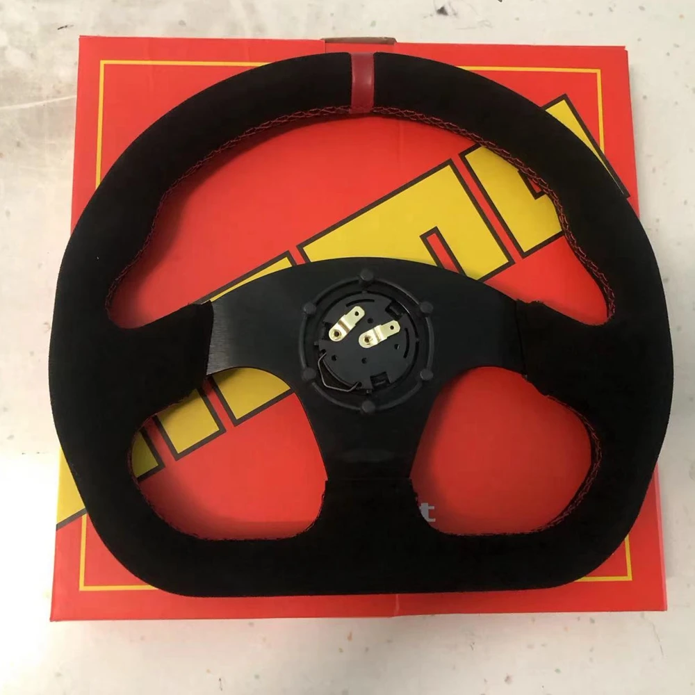 Volante Universal de cuero de ante para coche, volante de carreras MOMO de 13 pulgadas, JDM, Rally, VW, HONDA, TOYOTA, BMW
