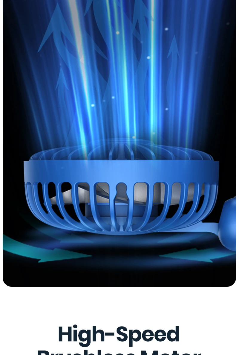 Description Picture 6 of itemTOPK 5000mAh Mini Portable Fan USB Rechargeable Hand Held Fan,Small Pocket Fan 3 Speeds with Lanyard &Base,USB Desk Fan Foldable