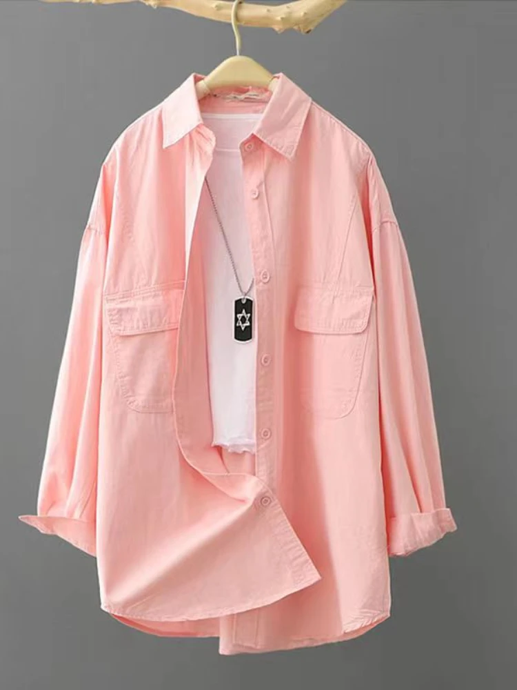 

Cotton Blouse Blouses for Women Fashion 2023 Front Pockets Long Sleeve Elegant Women's Luxury Designer Blouses Loose Tops
