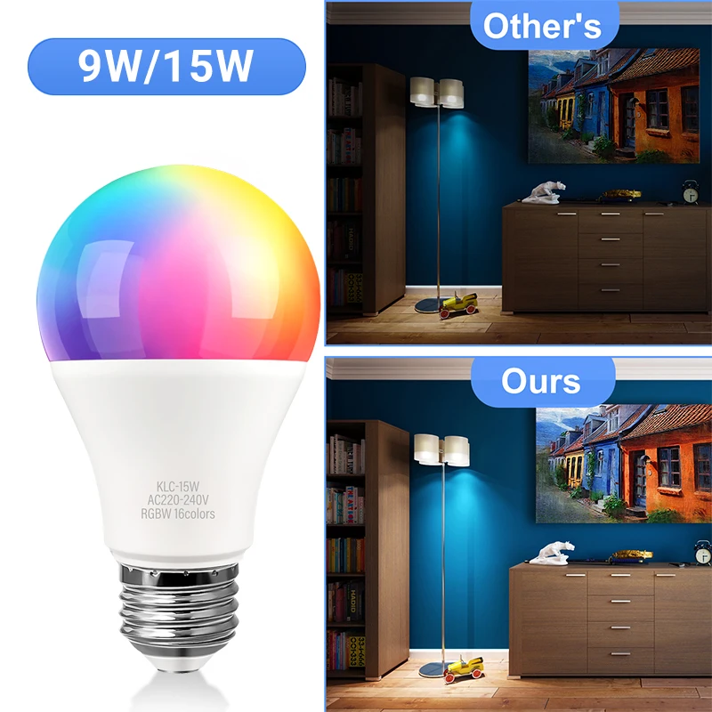 E27 LED RGB Bulb Lights 9W 15W RGBW Light 110V LED Lampada 16 Colors 24 Key IR Remote Control Lamp 220V Base Household Led Light