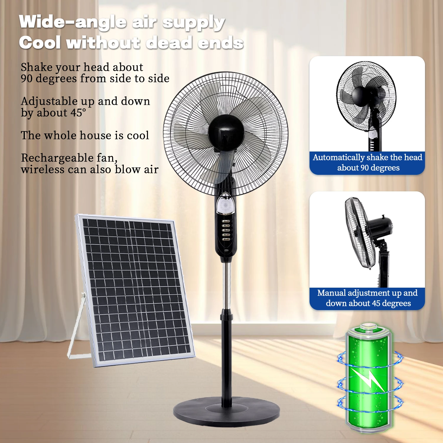 16 Inch Solar Fan 12V AC/DC Rechargeable Fan Home