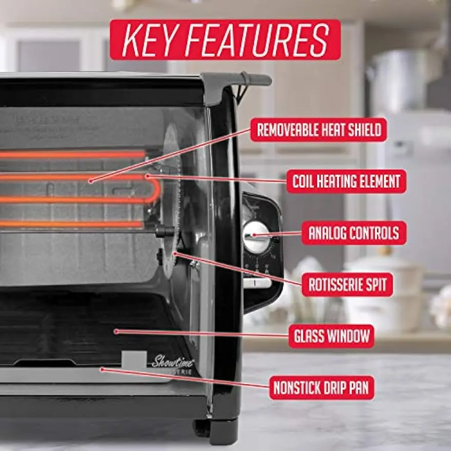 Countertop Rotisserie Oven, 3 Cooking Functions: Rotisserie, Sear and No Heat Rotation, 15-Pound Capacity, Black 4
