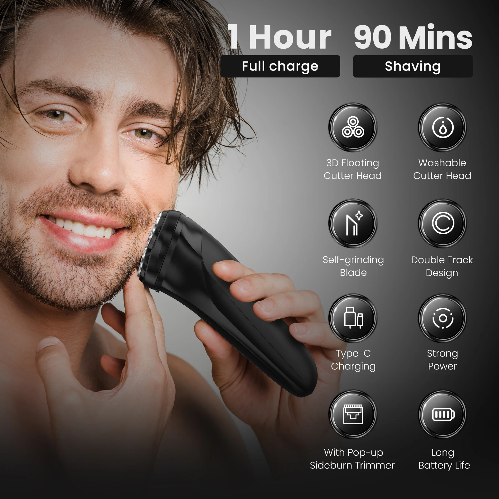 Sejoy Electric Razor Beard Shavers for Men 3D Cordless Rechargeable Triple Blades Shaver Electric Shaver for Men 2