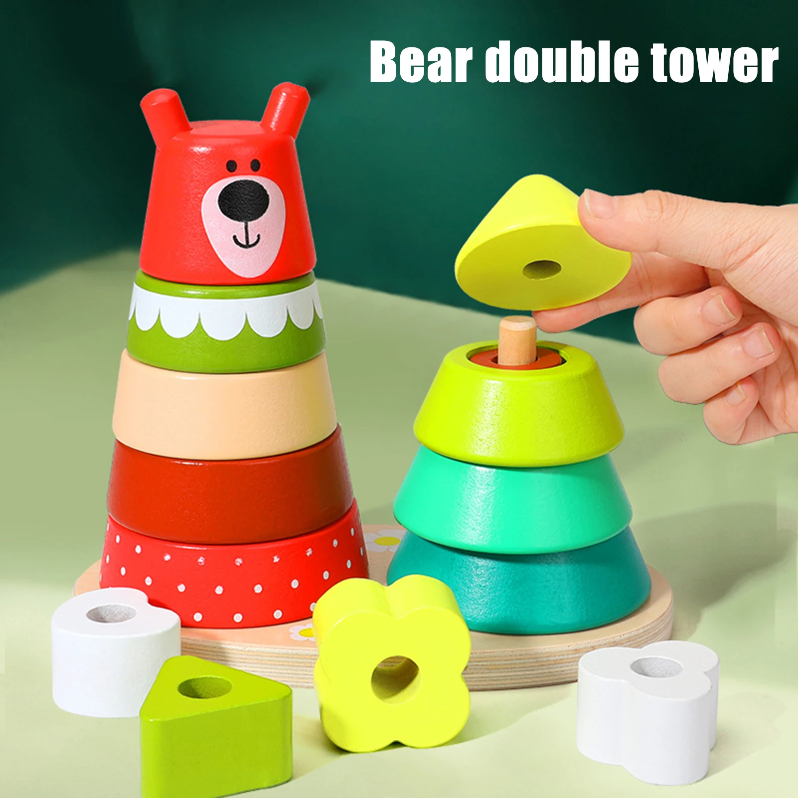 Wooden Sorting Stacking Toys Set Educational Shape Color Recognition