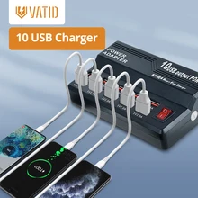 10 Port Phone Charger Fast 12A 60W Charger Station Portable USB Desktop Charging for iPhone 12 13 iPad Samsung Xiaomi Huawei