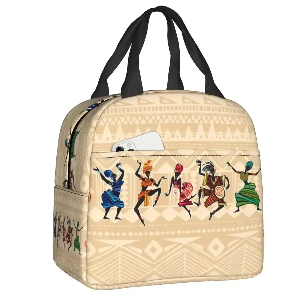 

2024 New Custom Africa Tribal Art Pattern Lunch Bag Men Women Thermal Cooler Insulated Lunch Box For Adult Office