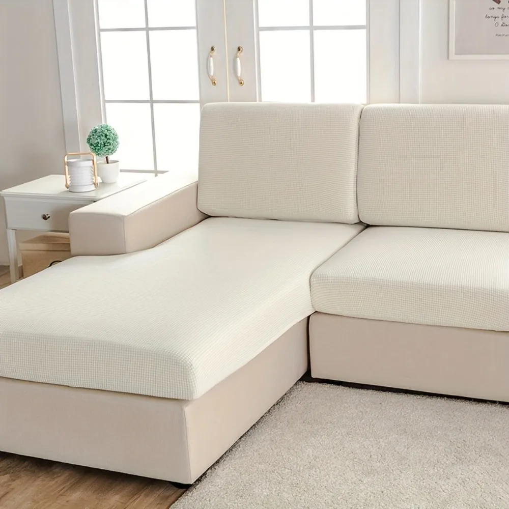 Waterproof Polar Fleece Sofa Seat Cushion Cover Plain Jacquard Sofa Covers Elastic Couch Cover for Living Room Chaise Lounge 2