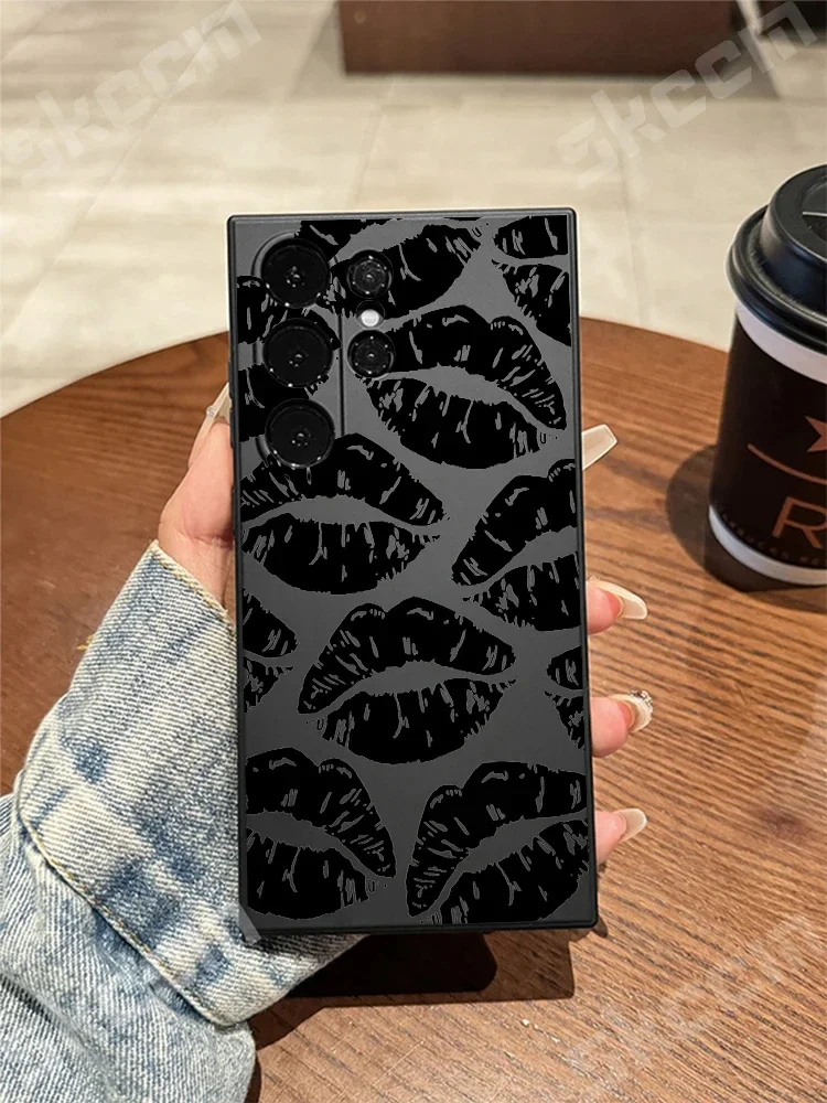 Chic Black Lips Kiss Print Soft Phone Case Cover