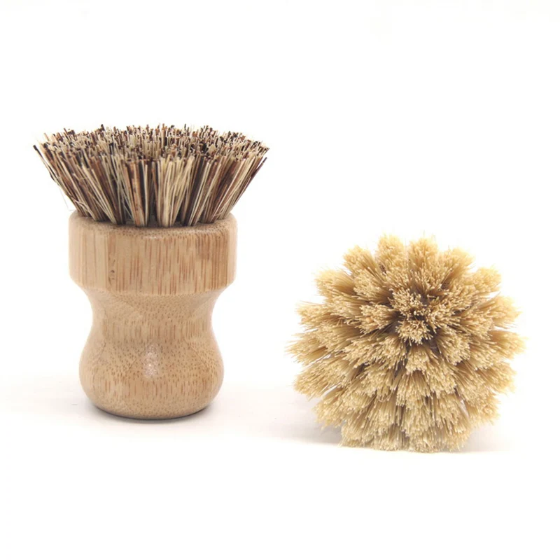 mDesign Bamboo Mini Kitchen Palm Dish Scrubber Brush with Holder -  Cream/Natural