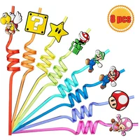 8pcs/Set Mario straws Cartoon Figure Party Favors Drinking Water Reusable Straw Happy Birthday Decor Kids Toy Gifts Baby Showe 1