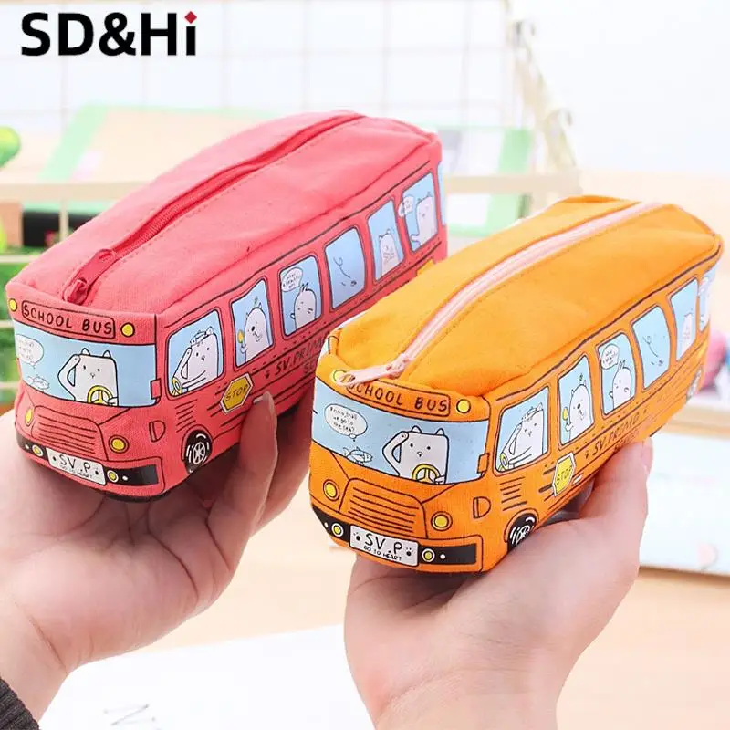 

1pc Cartoon Bus Pencil Bag Canvas Large Capacity Car Zipper Pen Pencilcase For Student Stationery School Supplies