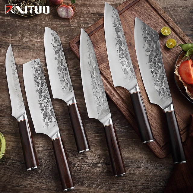 XITUO Damascus Steel Handmade Forged Full Tang Kitchen Knives Sets Sharp  Cutting Meat Multifunctional Chef Professional Cutter