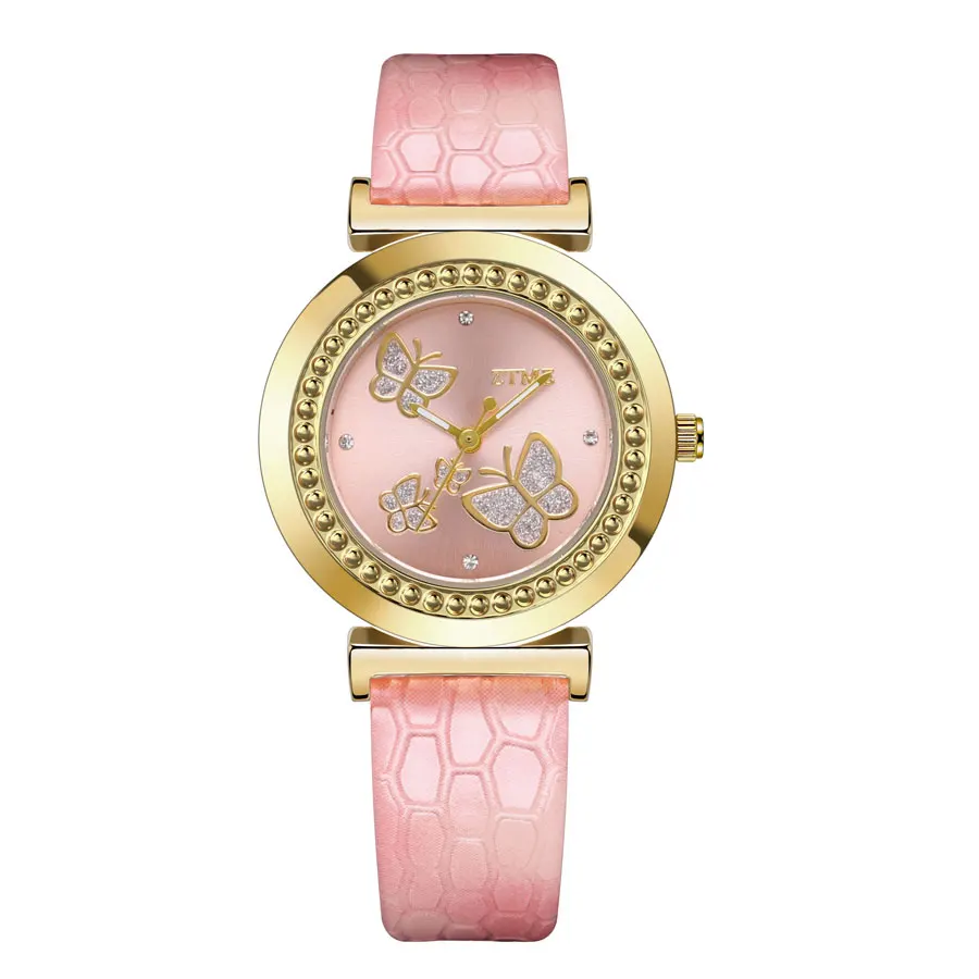 Fashionable Women's Gold Butterfly Diamond Quartz Watch Set