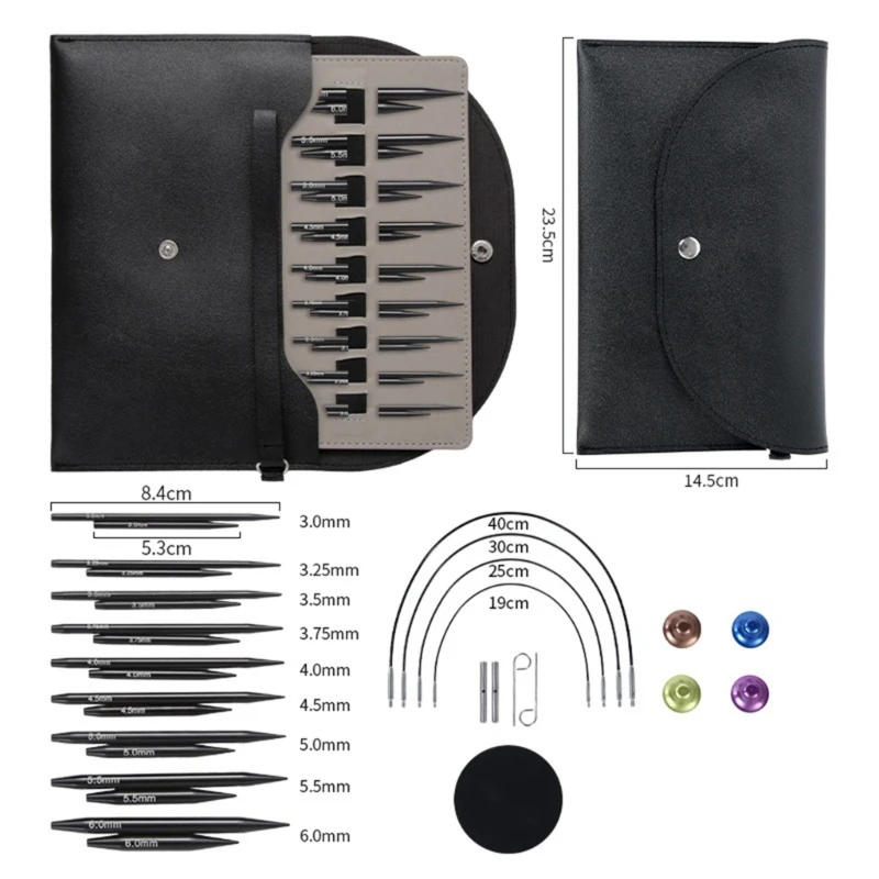 9 쌍 교환 가능한 원형 뜨개질 바늘 3.0mm-6.0mm 알루미늄 스웨터 바늘 크로 셰 뜨개질 용 보관 가방 포함
