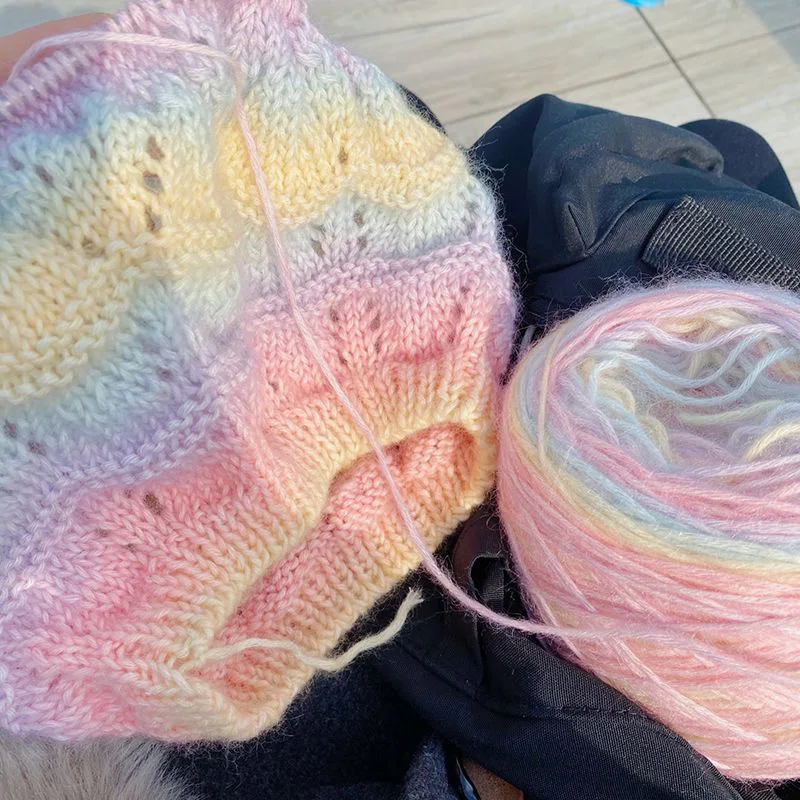 50g/Roll Gradient Colorful Mohair Multicolor Rainbow Yarn Long-Staple Cotton Self Striping Air Yarn For Knitting Crochet Sweater 4