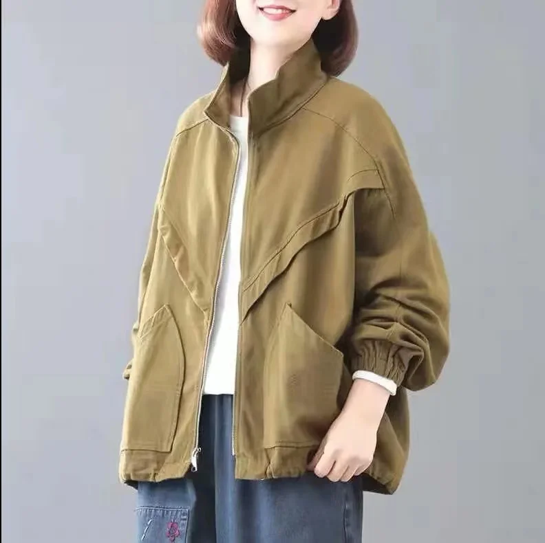 

Vintage Jacket Women's 2023 New Autumn and Winter Korean Loose Oversize Casual Coat Stand Up Collar Top Jacket