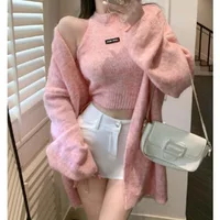 2025 Winter Fashion Women's Solid Cashmere Sweater Long Sleeves Loose Warm Cardigan+Sleeveless Knitting Tank Gentle Casual Tops