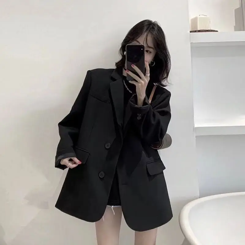 Black Blazer Women Spring Autumn Jacket Long Sleeve Suit Korean Chic Loose Office Lady Clothing Coat Streetwear White New tesco new coffee long sleeve suit blazer for women casual loose jacket office lady blazer s 3xl women s coat blazer mujer