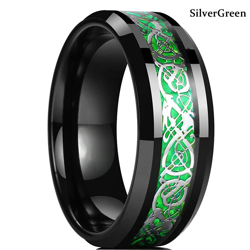 Timeless Titanium Stainless Steel Ring with Black and Blue Carbon Fiber Inlay – Elegant Men's Wedding Band and Gift Accessory