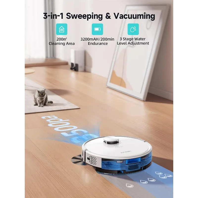 Robot Vacuum and Mop,Self-Emptying Robot Vacuum Cleaner,3500Pa Suction,Laser Navigator with Smart Mapping Robotic Vacuums