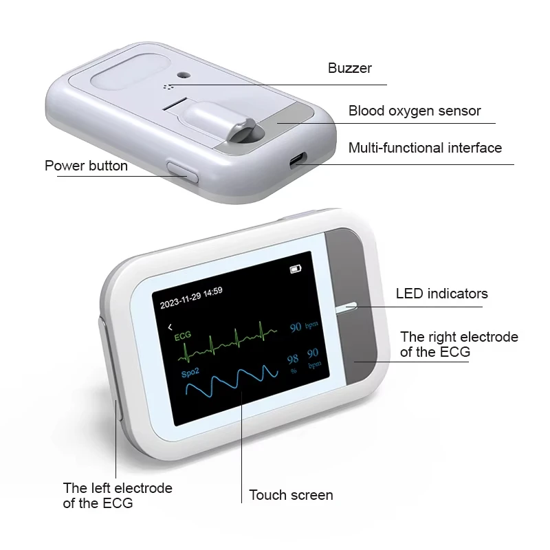 Yongrow Digital Electrocardiograph 2.4 Touch Ekg 2 Lead 3 Channel ECG Portable Electrocardiograph Machine Tft Lcd Display