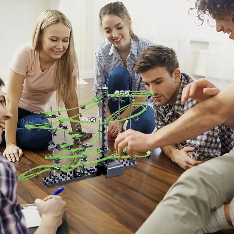 Marble Coaster Run With Motor Set Battery-Powered Marble Maze Game Science Roller Coaster Kit For Teenagers And Adult